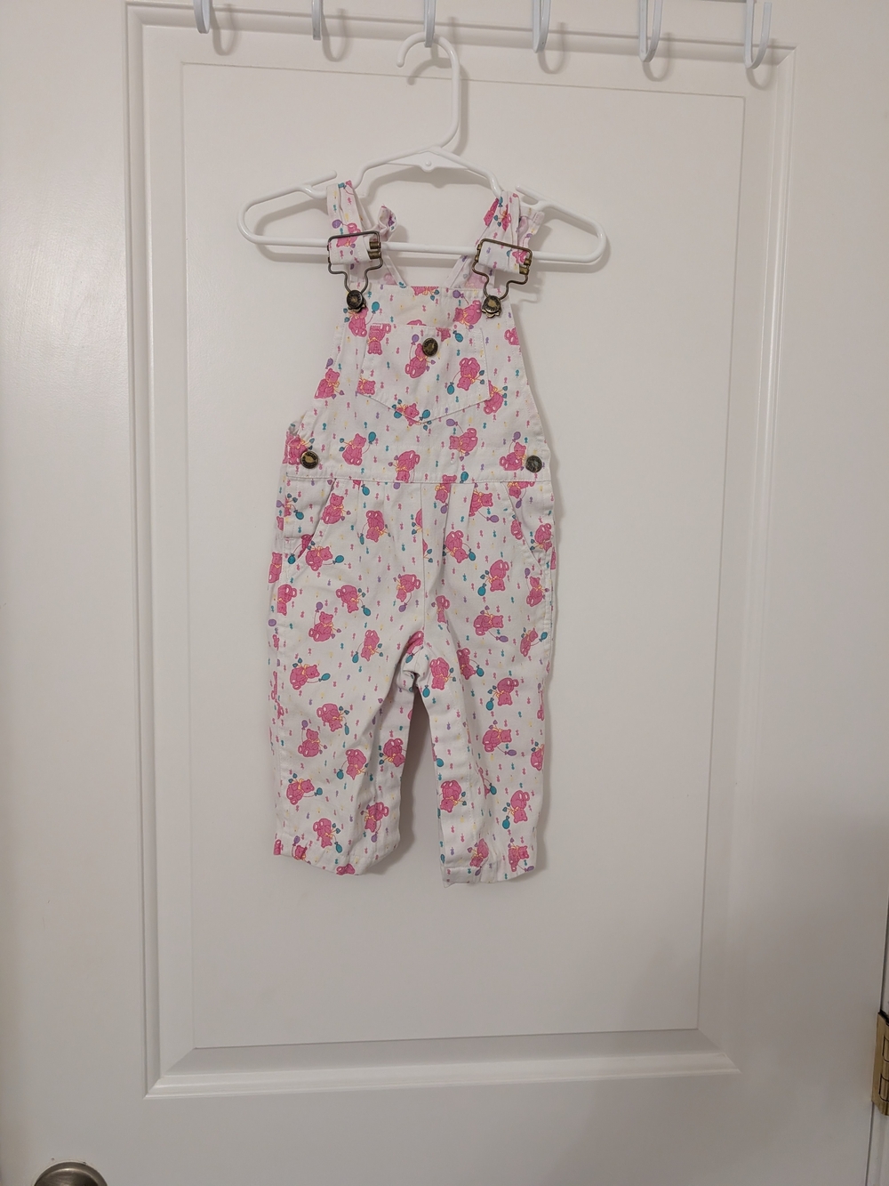 Vintage Hush Puppies Baby 6-9M Pink Teddy Bear Overalls Romper 90s